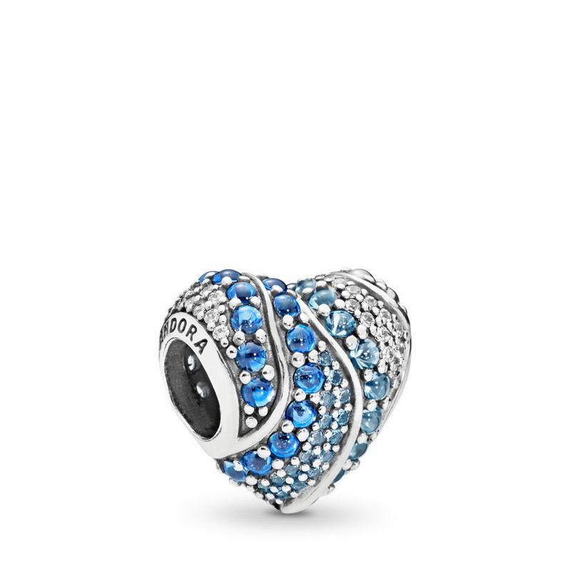 Pandora Aqua Heart Charm - Sterling Silver/Blue/Mixed Stones/Cubic Zirconia/Crystal - Canada | LV942